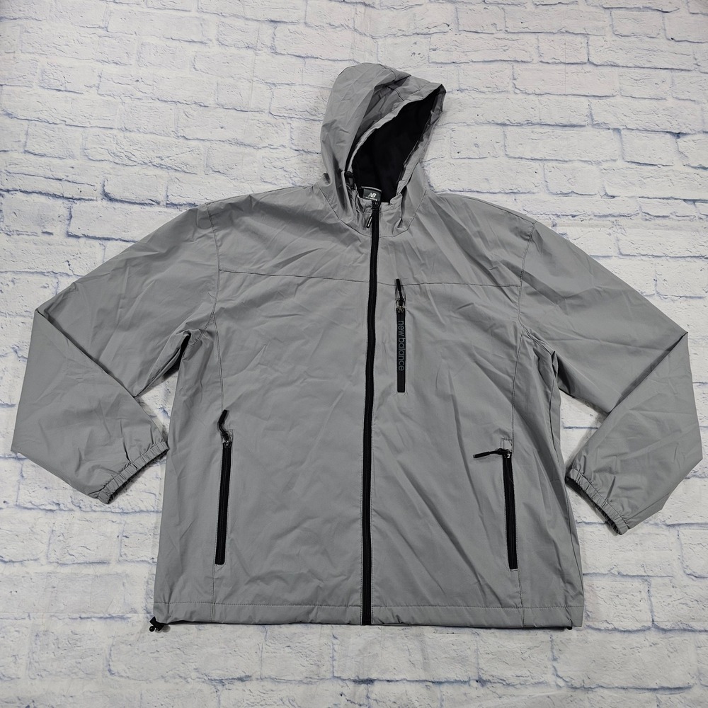 New Balance Windbreaker Jacket MENS L Gray Full Zip Hooded Mesh Lined